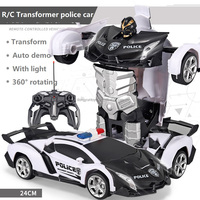 Coche Robot Transformable a Escala 1:18 con Control Remoto 2.4G, Diseño de Policía con Luces, Derrape con un Botón, Control Remoto para Niños