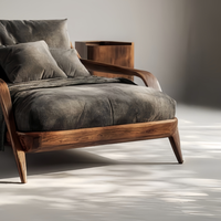 Fauteuil de détente JP avec pieds en bois massif, revêtement en mousse à haute densité, housse amovible