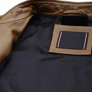 <b>Men</b> Genuine <b>Leather</b> Heated <b>Jacket</b> Mandarin Collar Zipper Closure Casual Slim Fit Winter Wear Light <b>Brown</b> Color Regular Front - Product Image 5