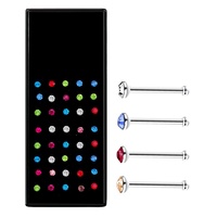 Factory Direct Supply Boxes Stainless Steel L-shaped Nose Studs 1.5/2.0/2.5 Zircon-inlaid Curved Bar Unisex Piercing Jewelry
