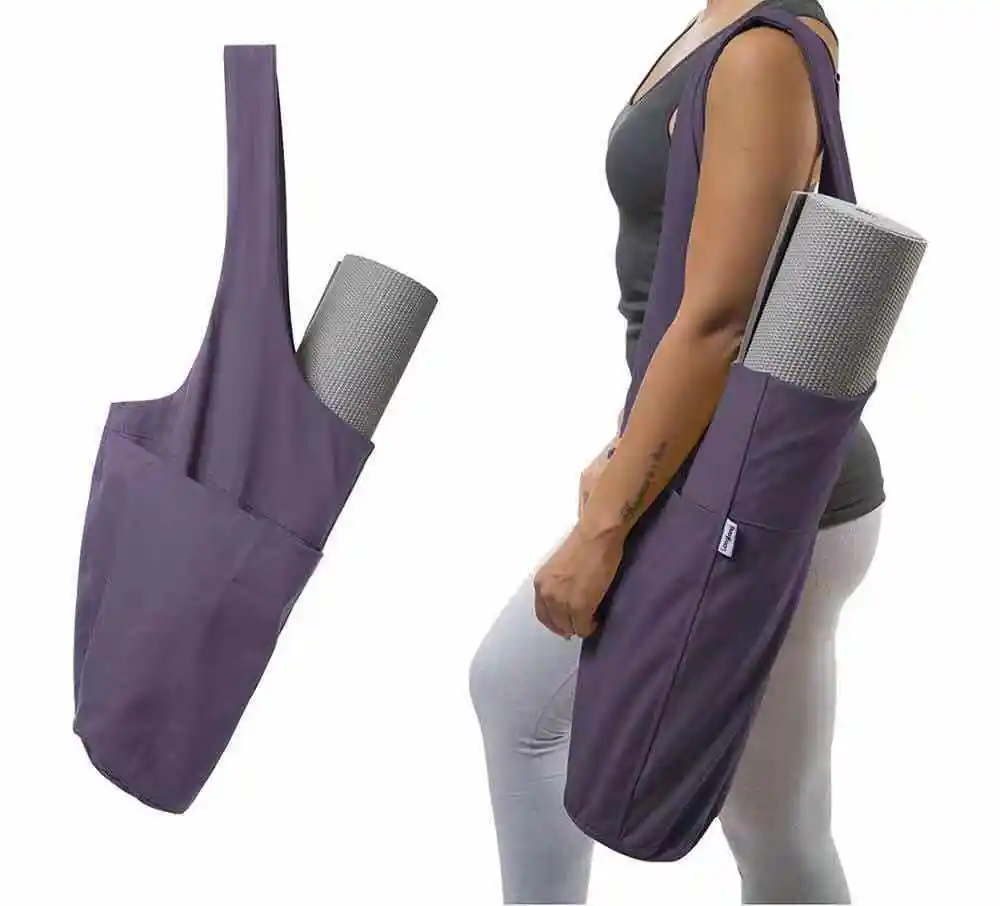 Düşük MOQ eko dostu tuval özel yoga matı çanta toptan taşıma tuval yoga çantası ile özel logo