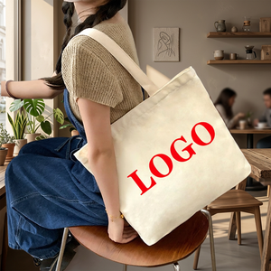 Custom Printed Canvas <b>Tote</b> <b>Bag</b> Folding Shopping <b>Bag</b> <b>with</b> Embossed Logo <b>Zipper</b> Closure Adjustable Size Color Reusable Handbag - Product Image 2