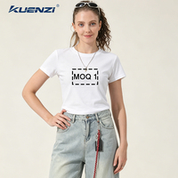 T-shirt à manches courtes Kuenzi Washed Hot Girl 260GSM 93% coton 7% élasthanne, coupe ajustée américaine, style streetwear pour femmes