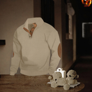Pull à col montant zippé en maille gaufrée pour homme, manches longues, coupe décontractée, idéal pour l'automne, impression sérigraphique écologique - Product Image 2