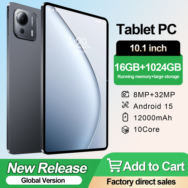 A29 Smart Tablet 2026 Android 15 16GB 1024GB 10.1 Inch 32MP 10 Core 5G OTG