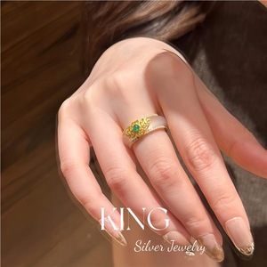 Bague en argent sterling S925 plaqué or avec calcédoine blanche, motif floral, bague fine pour femme, bijoux King Silver - Product Image 4
