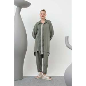 Costume pour femme avec détails de bordure et de rayures - 14297TKS - KHAKI - Product Image 1