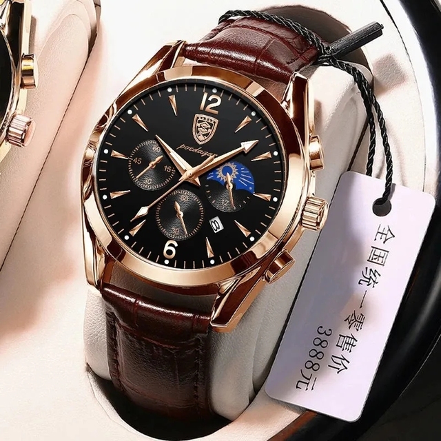 POEDAGAR 829 Luxury Watches Waterproof Luminous Hands Stainless Leather Strap Men's Original Quartz Wristwatches for Men Relojes
