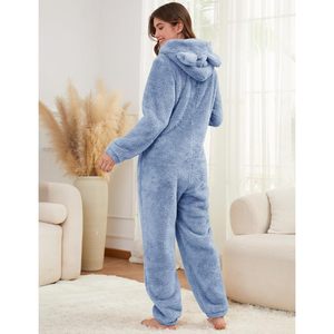 Womens Fleece Onesie Pajamas With <b>Teddy</b> Ears Zipper Hooded Long Sleeve Cozy Sleepwear Winter Warm Fuzzy One Piece Romper - Product Image 5