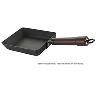 Poêle à œufs rectangulaire Tamagoyaki de haute qualité 15x19cm, profondeur 4cm, en acier au carbone, design Japandi, compatible induction, température maximale 525°C