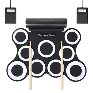 Set Drum elektronik lipat 9 bantalan, kit drum elektronik gulung silikon dengan dua speaker bawaan pabrik grosir kustom