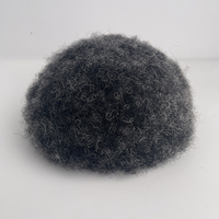 Stock 100% Patch en cheveux humains Perruque pour homme Perruque à base de dentelle respirante 4mm Afro Curly 1B40 Système de remplacement de cheveux de couleur grise Postiche pour homme