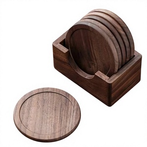 Walnut Wooden Coaster Tea & Coffee Cup Glass Serving Coasters <b>Round</b> Shape for Home & Hotels Dining <b>Table</b> Decoration - Product Image 1