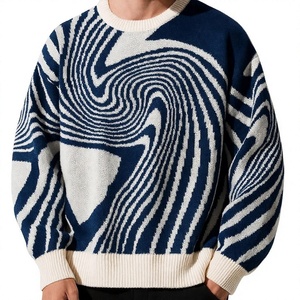 Suéter de punto jacquard extragrande para hombre, cuello redondo, patrón geométrico, ropa informal de otoño - Product Image 1