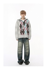Jeans Rectos de Estilo <span class=keywords><strong>Japon</strong></span>és para Hombre, Otoño, 100% Algodón, Cintura Media, Desgastados, con Tela Metálica, Corte Holgado - Product Image 4