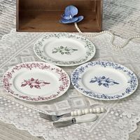 Assiette à dessert en céramique vintage de style pastoral français, rétro, pour servir des fruits, des gâteaux, des pâtes, passe au micro-ondes, passe au lave-vaisselle