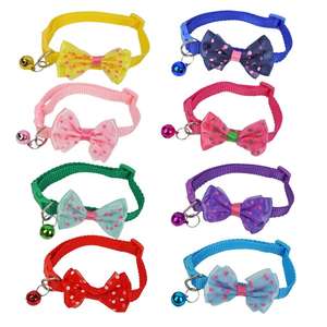 Pajarita de gasa multicolores lunares poliéster Bowknot Collar para mascotas anillo hebilla rápida ajustable gato cachorro con campana perro pajaritas - Product Image 5