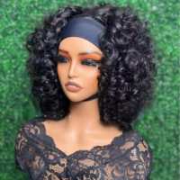 Perruque bandeau en cheveux brésiliens vierges, densité 250%, bouclée et volumineuse, 14 pouces, sans dentelle, sans colle, demi-perruque fabriquée à la machine pour femmes noires, garantie 2 ans