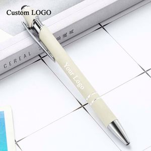 Stylos promotionnels personnalisés en gros avec logo, directement de l'usine, avec revêtement doux au toucher, stylo à bille à clic, pointe en métal - Product Image 1
