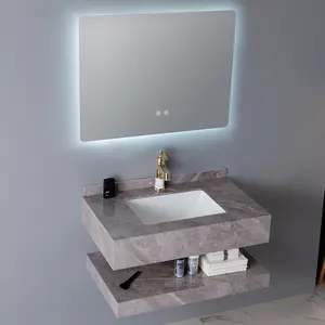 מודרני קיר ארונות אמבטיה עם חכם מראה ריהוט יוקרה חום הבלי אמבטיה סט sintered אבן שיש יהירות ארונות