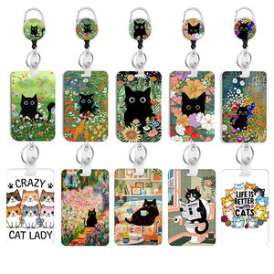 Porte-badge d'identification à clipser, portable, tendance, avec logo personnalisé, motif chat illustré, coloré et mignon, imprimé, pour la vente en gros - Product Image 1