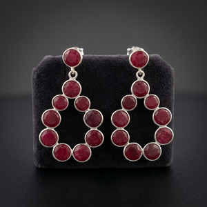 925 <b>Sterling</b> <b>Silver</b> Ruby <b>Hoop</b> <b>Earrings</b> Geometric Bohemia Style Women's Jewelry Everyday Wear Bezel Setting - Product Image 3