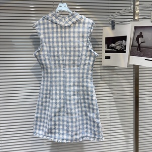 <span class=keywords><strong>Robe</strong></span> en jean <span class=keywords><strong>denim</strong></span> bleu sans manches, tendance et élégante, en tweed tricoté, effet délavé, coupe droite, pour <span class=keywords><strong>femme</strong></span>, OUDINA - Product Image 4