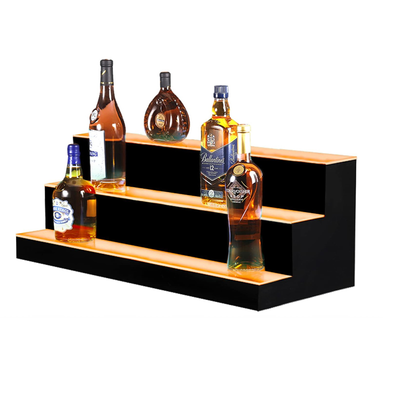 LED Liquor Bottle Display Shelf 3 Tier 30-Inch Lighted Bar Shelves,Acrylic Storage Rack With RF Remote & App Control Supports Power Bank Multicolor Lighting Shelf,Bottle Display Bar Shelves For Liquor