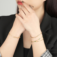 Bijoux Mlluki personnalisés en argent sterling 925, chaîne double à maillons ajustables, pierres de zircon colorées, baguette verte, pour femmes