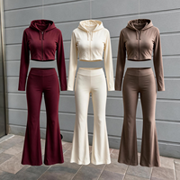 Ensemble 2 pièces de haute qualité pour femmes, veste courte à capuche zippée, pantalon évasé taille haute, coupe slim, style Y2K, streetwear, vêtements de sport décontractés