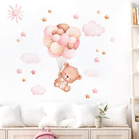 Autocollants muraux en vinyle auto-adhésifs réutilisables pour chambre d'enfant, décoration de maternelle, motif ours mignon, nuage et ballon