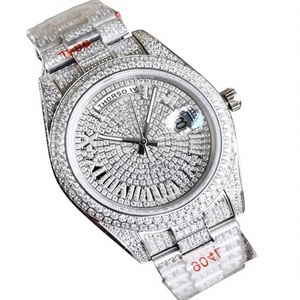 Montre mécanique sport en moissanite VVS, style hip-hop, en acier inoxydable, verre serti, résistance à l'eau 10 bars, aiguilles entièrement pavées - Product Image 1