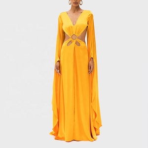 Abito da donna in raso di seta 100%, scollatura audace con schiena scoperta, lunghezza fino al pavimento, splendido abito senza pari, maniche lunghe, maxi abito in pura seta - Product Image 2