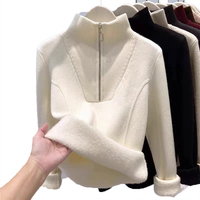 Verdickter Integrierter Fleece-Pullover Damen Mode Stehkragen Halber Reißverschluss Warmes Oberteil Bestseller Winter Basisschicht Unterwäsche