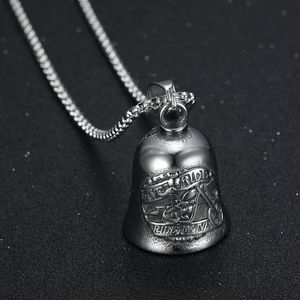 Motorcycle Style <b>Titanium</b> Steel Bell Pendant Vintage Punk Skull Design Necklace Gift For Men Women - Product Image 1