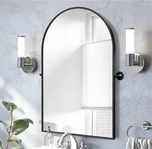 Espelho retangular e em arco com moldura de metal preto, espelho de banheiro chanfrado inclinado, mais vendido, 24 unidades, ideal para decoração de paredes