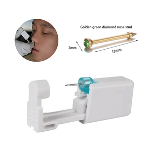 ชุดเครื่องมือเจาะจมูกแต่ละชิ้นขนาด12มม. หมุดเพชรสีเขียวทองเจาะจมูกด้วยตัวเองเครื่องประดับสแตนเลส - Product Image 2