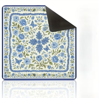Tapis de Mahjong bleu à motif floral avec technologie d'isolation acoustique épaisse ; Idéal pour les tournois, parfait pour les joueurs de Mahjong