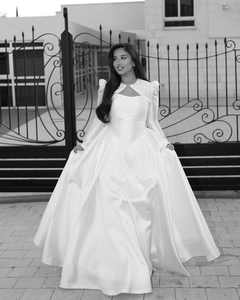 Ruolai WTH178 blanc Vintage robes De mariée manches longues Satin <span class=keywords><strong>Robe</strong></span> à lacets dos Vestido De Novia <span class=keywords><strong>Civil</strong></span> Boda - Product Image 2