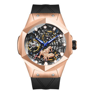HANBORO, reloj mecánico automático con diseño de la serie Spider <span class=keywords><strong>Web</strong></span>, volante de inercia Esqueletizado para hombre, esfera de cristal, ventana, reserva de energía, Silicona - Product Image 1