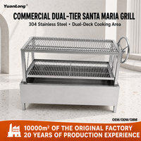 Barbecue au charbon de bois professionnel en acier inoxydable avec grilles à double niveau et réglage manuel de la hauteur de précision
