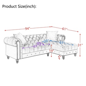 NOVA Nordic <strong>Red</strong> Velvet Chesterfield Couch Set Sectional <strong>Sofas</strong> L Shape Upholstered <strong>Corner</strong> <strong>Sofa</strong> for Living Room Furniture - Product Image 2