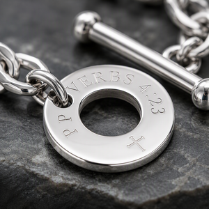 Bracelet en acier inoxydable à maillons épais avec breloque cœur, citation d'amour gravée, fermoir à bascule, or, argent, or rose, unisexe, inspirant - Product Image 6
