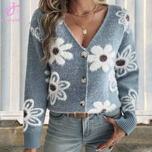 <span class=keywords><strong>Cardigan</strong></span> Casual da Donna Loveda all'Ingrosso, Moda Floreale Lavorata a Maglia con Scollo a V, <span class=keywords><strong>Cardigan</strong></span> Blu con Fiori in <span class=keywords><strong>Peluche</strong></span> - Product Image 6