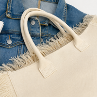 Sac fourre-tout en toile à grandes franges pour femme, sac de plage personnalisé à poignée supérieure avec rayures et franges pour l'été