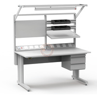 Banc de travail modulaire ESD pour l'assemblage de dispositifs et l'utilisation en entrepôt, table en acier laminé à froid avec composants moteur