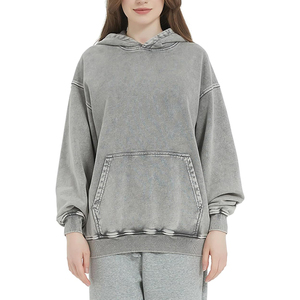 Sweat à capuche long pour femme en molleton, nouvelle mode automne-hiver, délavé à l'acide, impression personnalisée, logo sur le devant, service OEM, décontracté, vintage, haute qualité - Product Image 1