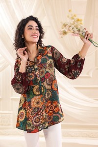 Modern Artistic <b>Boho</b> Pattern Button Down Tunic <b>Shirt</b> Premium Contemporary Casual Fashion Apparel Wear For Women - Product Image 6
