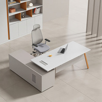 Bureau de direction moderne en mélamine de qualité E0 avec armoire latérale et gestion des câbles pour le bureau