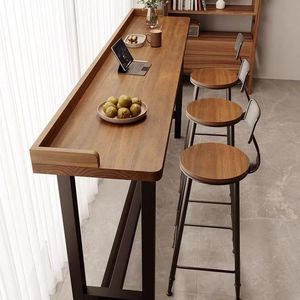 Table de bar en bois massif, longue et étroite, haute, pour la maison, le balcon, les loisirs, avec tabourets, design de siège de fenêtre - Product Image 1